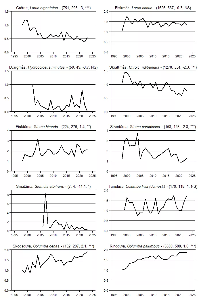 Populationstrender för en grupp arter baserat på standardrutterna.