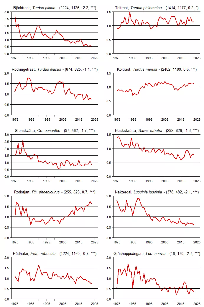 Populationstrender för en grupp arter baserat på sommarpunktrutterna.