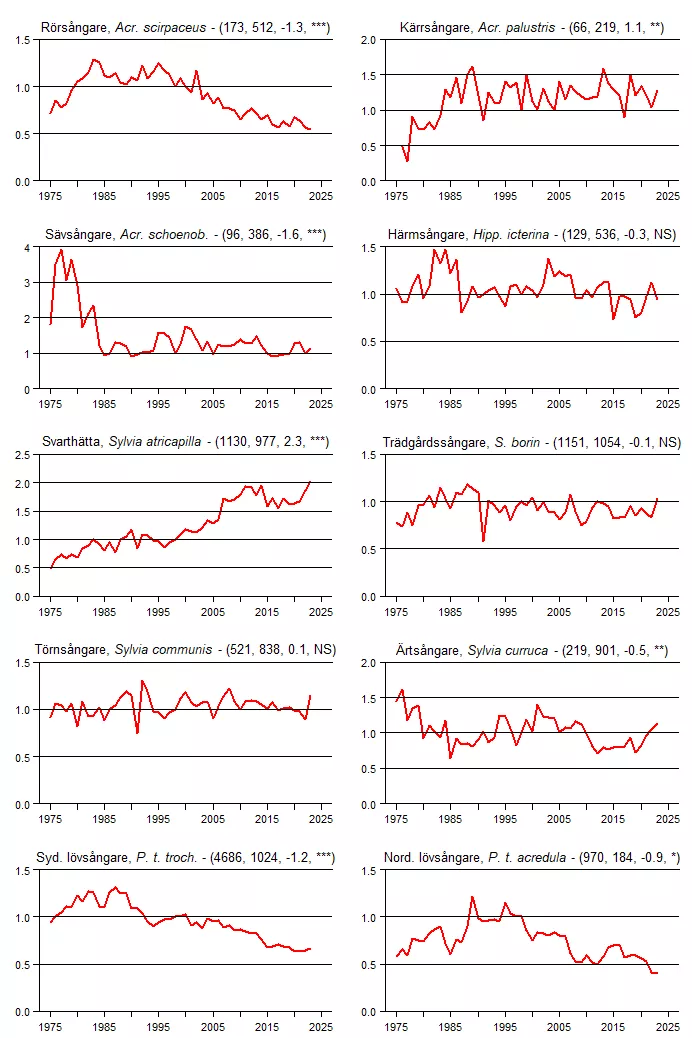 Populationstrender för en grupp arter baserat på sommarpunktrutterna.